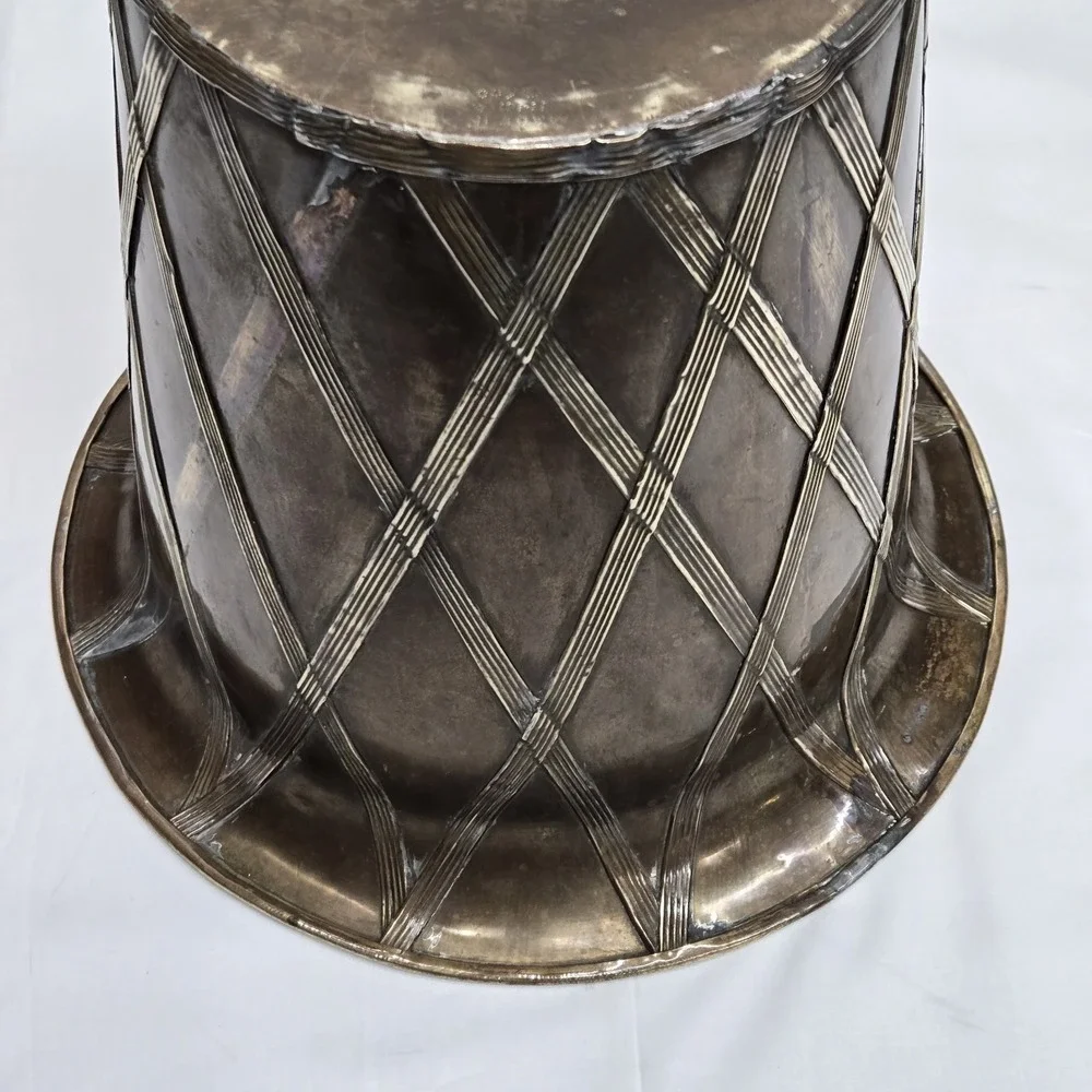 Vtg Brass Lattice‎ Overlay Planter Wastebasket 11